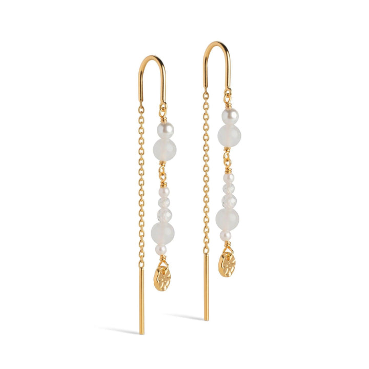 enamel-sofia-earings-white-and-pearls elegante ørekæder i guld med hvide perler, Model E282G WHITE