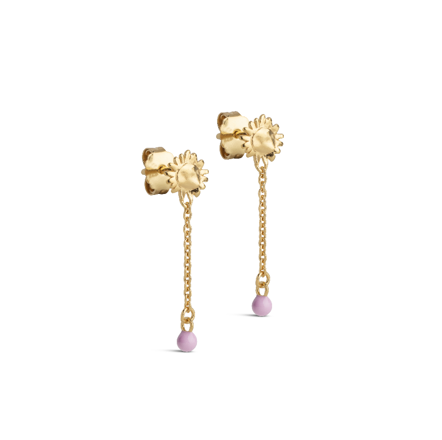 Enamel Sunshine Drop Earrings Pink, forsidebillede viser guldøreringe med lyserød dråbe, Model e423g-pink-1