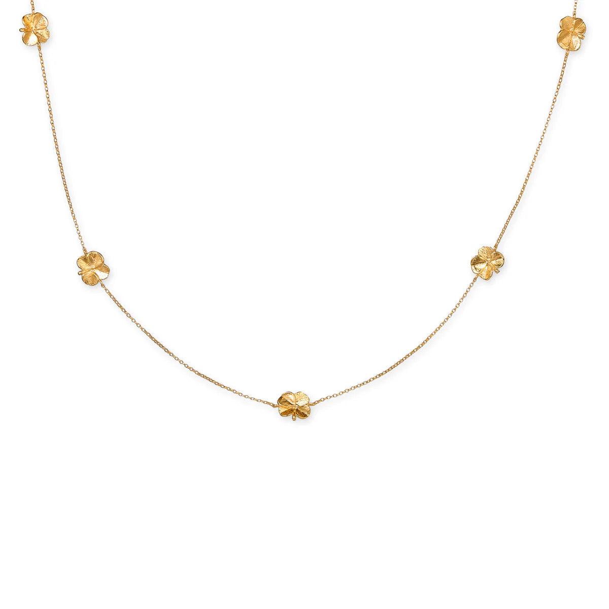 Flora Danica Firklover Halskæde med fem kløver i poleret forgyldt look, Model FLC-NELO-G-1.