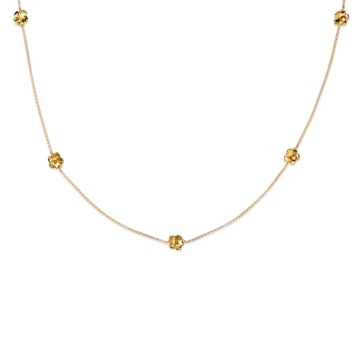 Flora Danica Forglemmigej Halskæde Sølv Forgyldt med små forgyldte blomsterdetaljer, Model 907-FMN-NE-G-1.