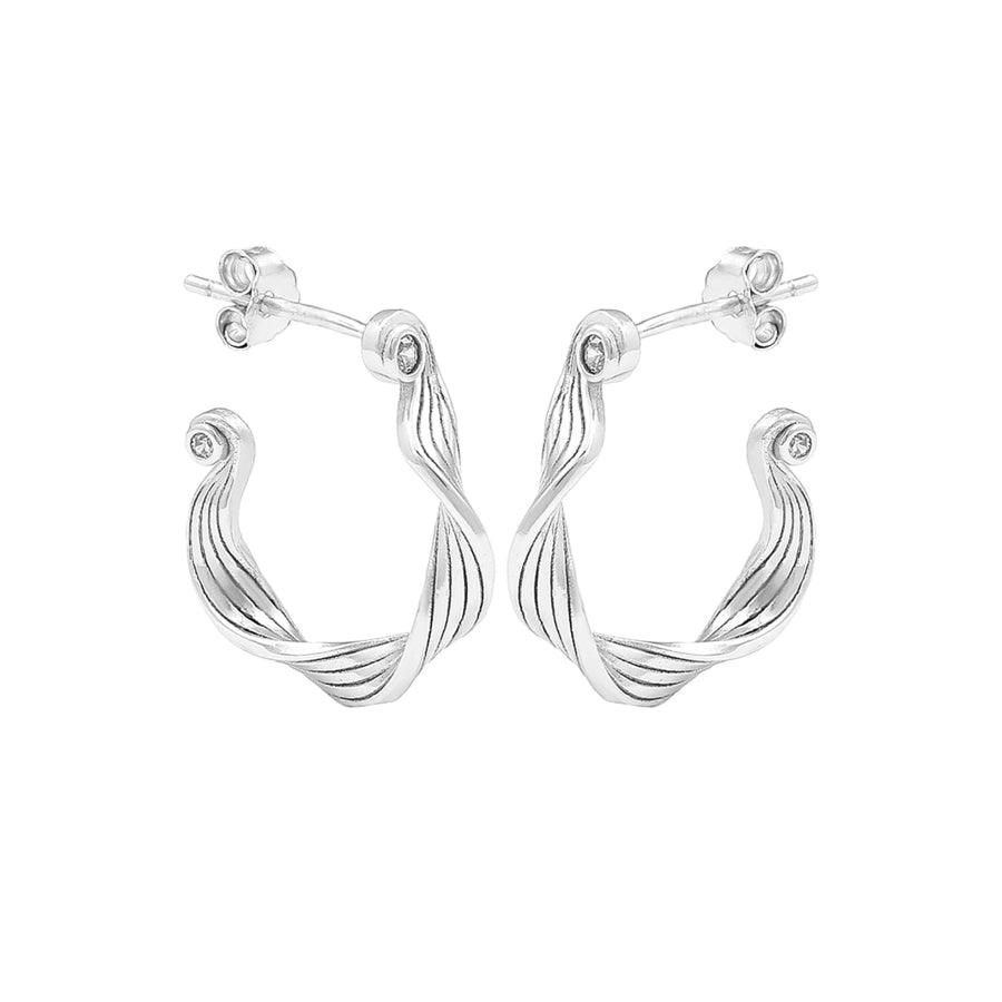 Hultquist Copenhagen Audrey Solv Hoops, elegante sølv øreringe med bølget design og små sten, Model S08601S