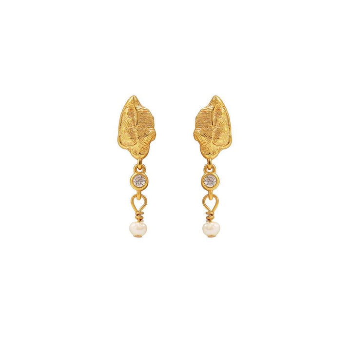 Hultquist Lorelei Petite Øreringe sølvforgyldt med bladform, klar sten og lille perle. Model S08481-S08481-1