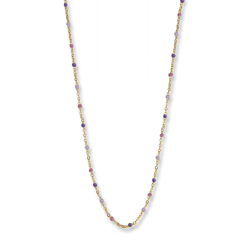 Jeberg Jewellery Lavender Necklace i forgyldt sølv med små lilla og lyserøde perler, elegant kæde. Model 4630-42-G