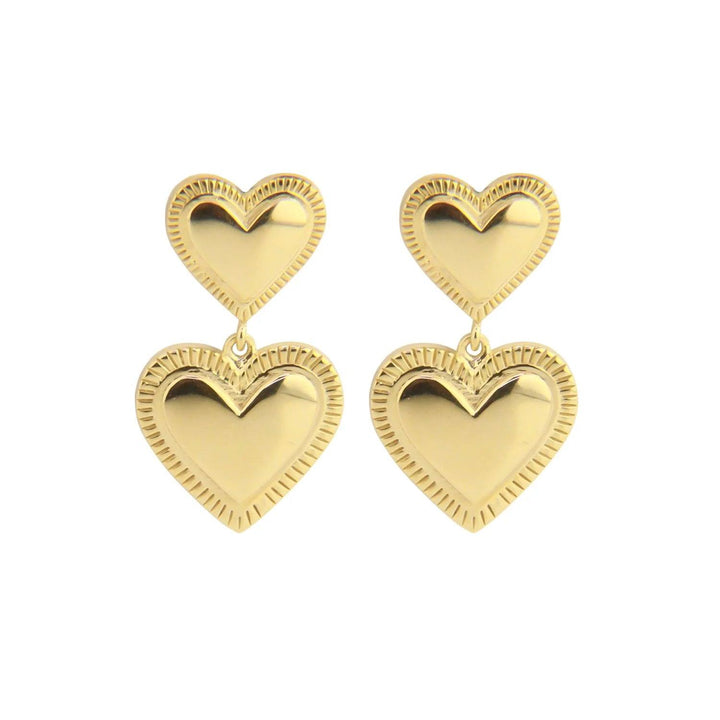 Jeberg Jewellery Rouge Noir Plain Heart forgyldt øreringe med dobbelte hjerter i guld, Model 52905-1