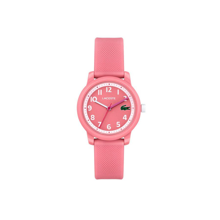 Lacoste Junior UR 12.12 Pink viser et moderne, lyserødt armbåndsur med silikonerem. Model 2030040-1