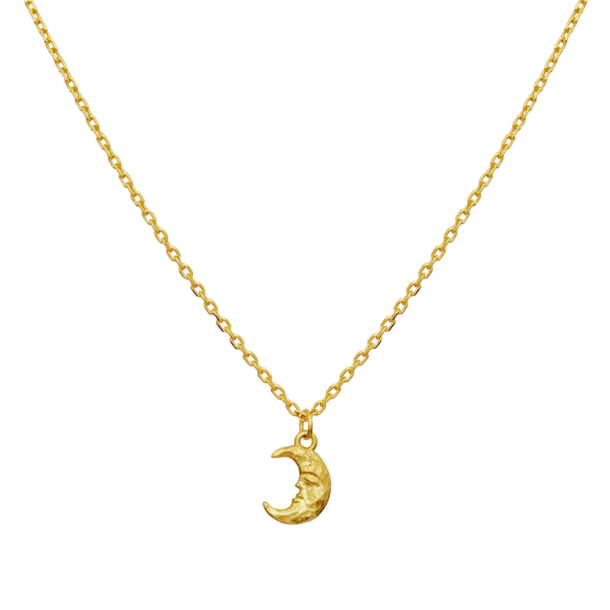 Maanesten Aila Forgyldt Halskæde viser en elegant guldfarvet kæde med månevedhæng, Model 2805a-1.