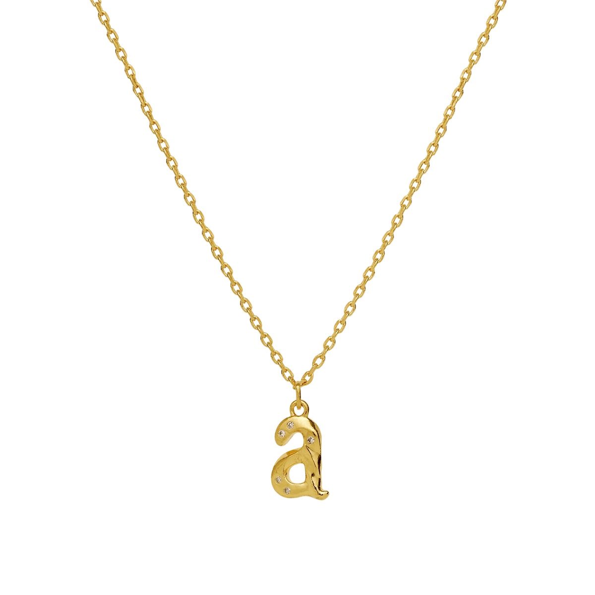 maanesten-alphabet letter halskæde med forgyldt bogstavsvedhæng 'a', elegant kæde i guldlook. Model 2744a-001-1