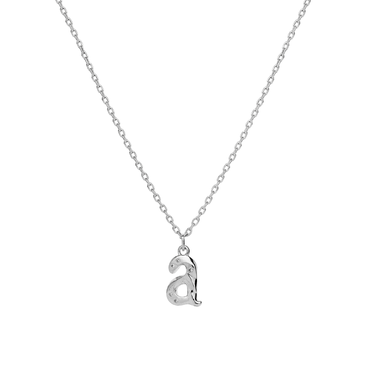 maanesten alphabet letter halskaede solv bogstavs vedhaeng a-z med sølvfarvet kæde og bogstavsvedhæng Model 2744c-001-1