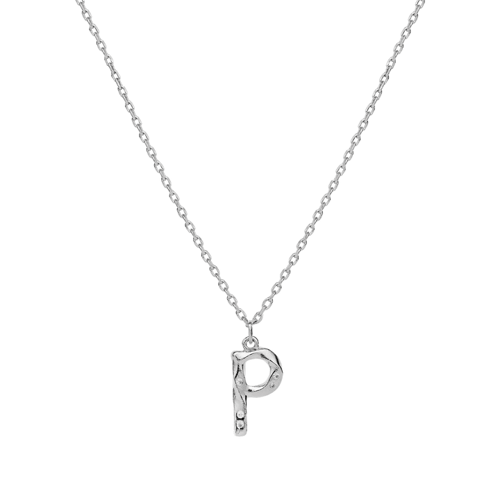 Maanesten Alphabet Letter Halskæde sølv med bogstav P vedhæng i organisk design. Model 2744c-016-17