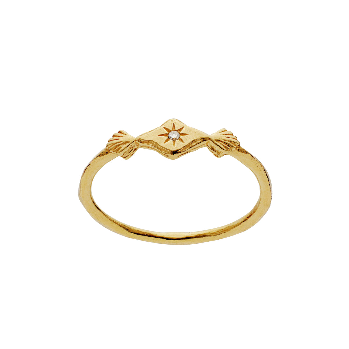 Maanesten Annie forgyldt ring med stjerne og klar sten-detalje på hvid baggrund. Model 4872a-001.