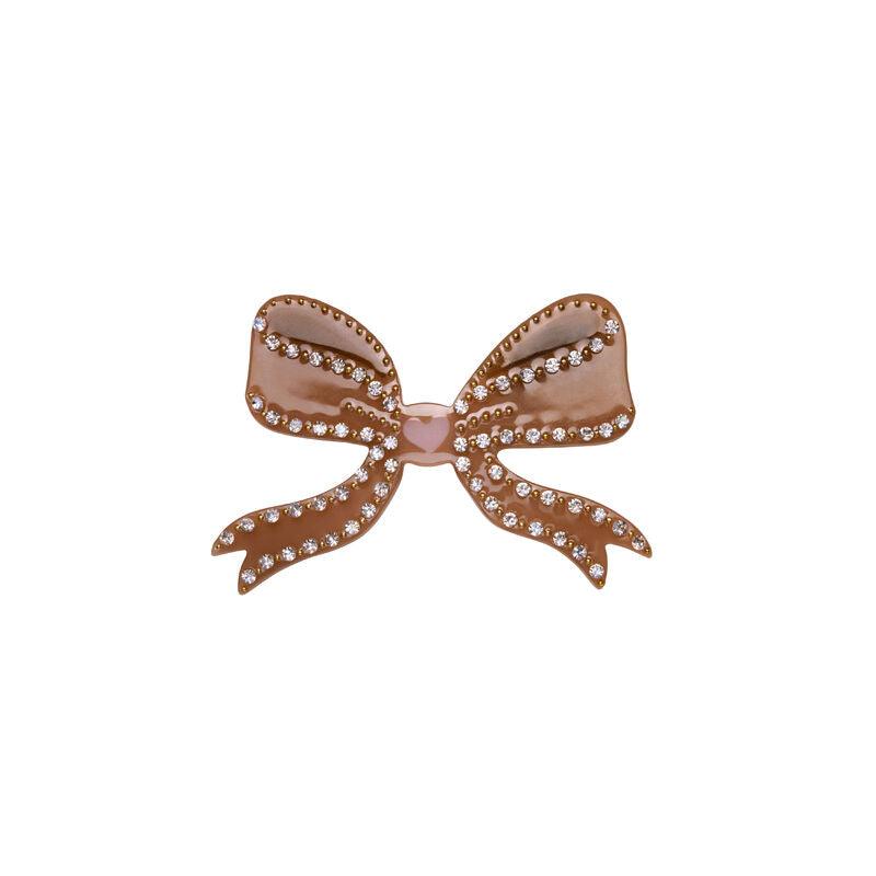 Maanesten Bow Hair Clip Mocha viser en brun hårklemme i sløjfeform med glitrende sten. Model 4012-onesize.