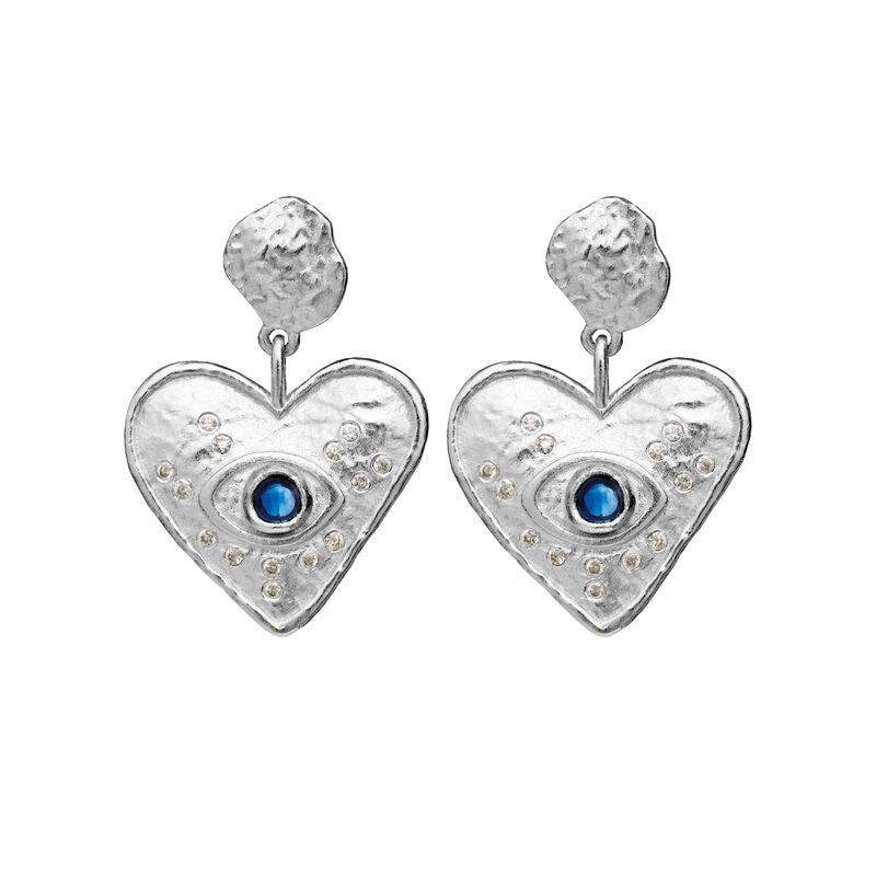 Maanesten Constantine Øreringe i sølv med hjerteform og blå sten i midten, Model 9850c-9850c-1.