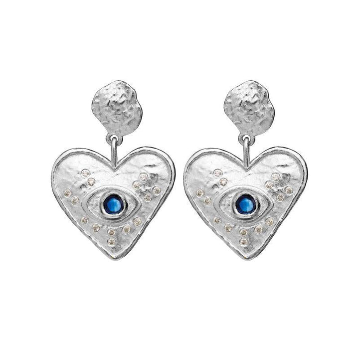 Maanesten Constantine Øreringe i sølv med hjerteform og blå sten i midten, Model 9850c-9850c-1.