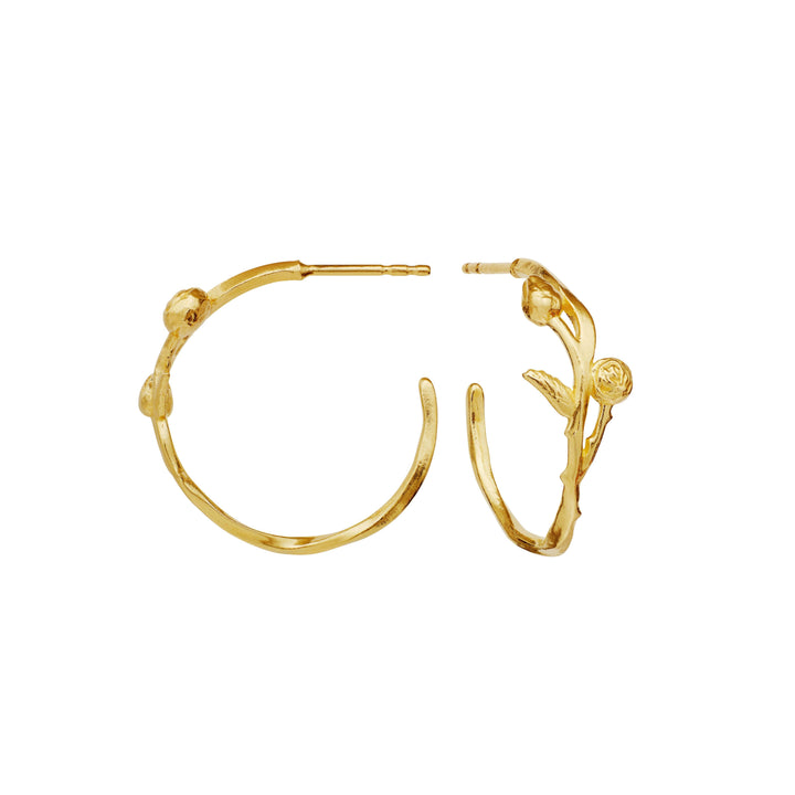 Maanesten Kalyna forgyldte øreringe med rose i organisk blomstermotiv på hvid baggrund. Model 9993a-2.