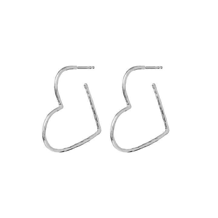 maanesten laia grande sølv hjerte øreringe, forsidebillede med blank, organisk form, Model 10042c