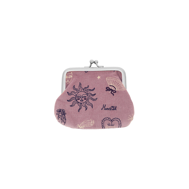 Maanesten Magic Small Pouch Magical Purple viser en lille pung i lilla fløjl med solmotiv og metalklemme, Model 4099-1.