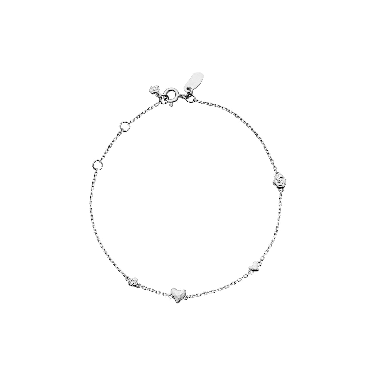 maanesten-scarlett-forgyldt-armband-m-hjerter, elegant armbånd i sølvlook med små hjerter, Model 8682c-1