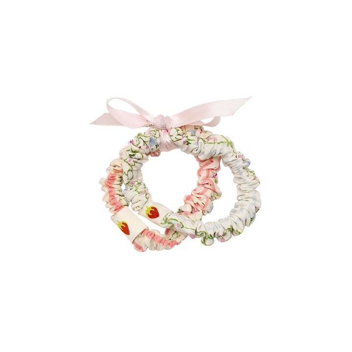 maanesten summer harelastik sæt multicolor stripe viser to blomstrede elastikker med lyserød sløjfe, Model 4134-1