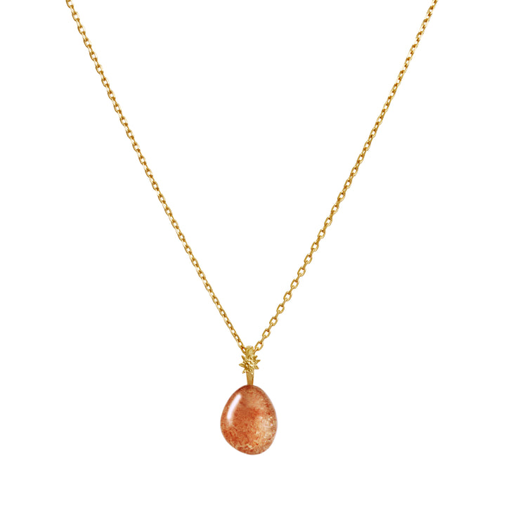 Maanesten Sunstone Fire Spirit Pendant vedhæng med orange solsten på forgyldt kæde, Model 2829a.