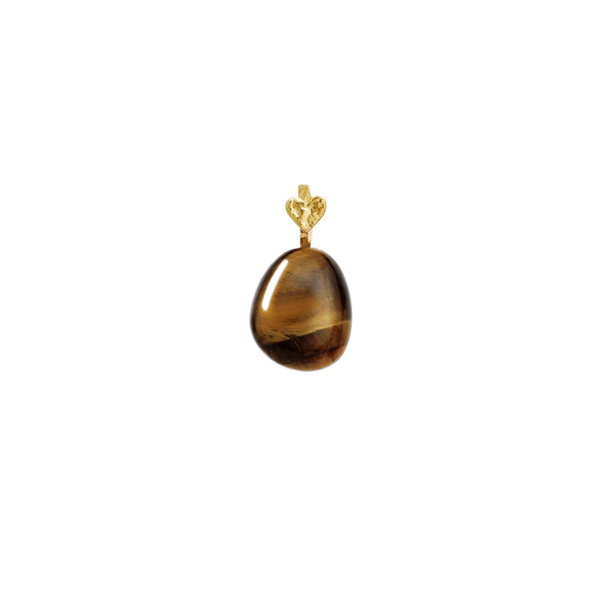 Maanesten Tiger Eye Earth Spirit Pendant vedhæng forgyldt med guldhjerte og brun sten model 2830a-1.