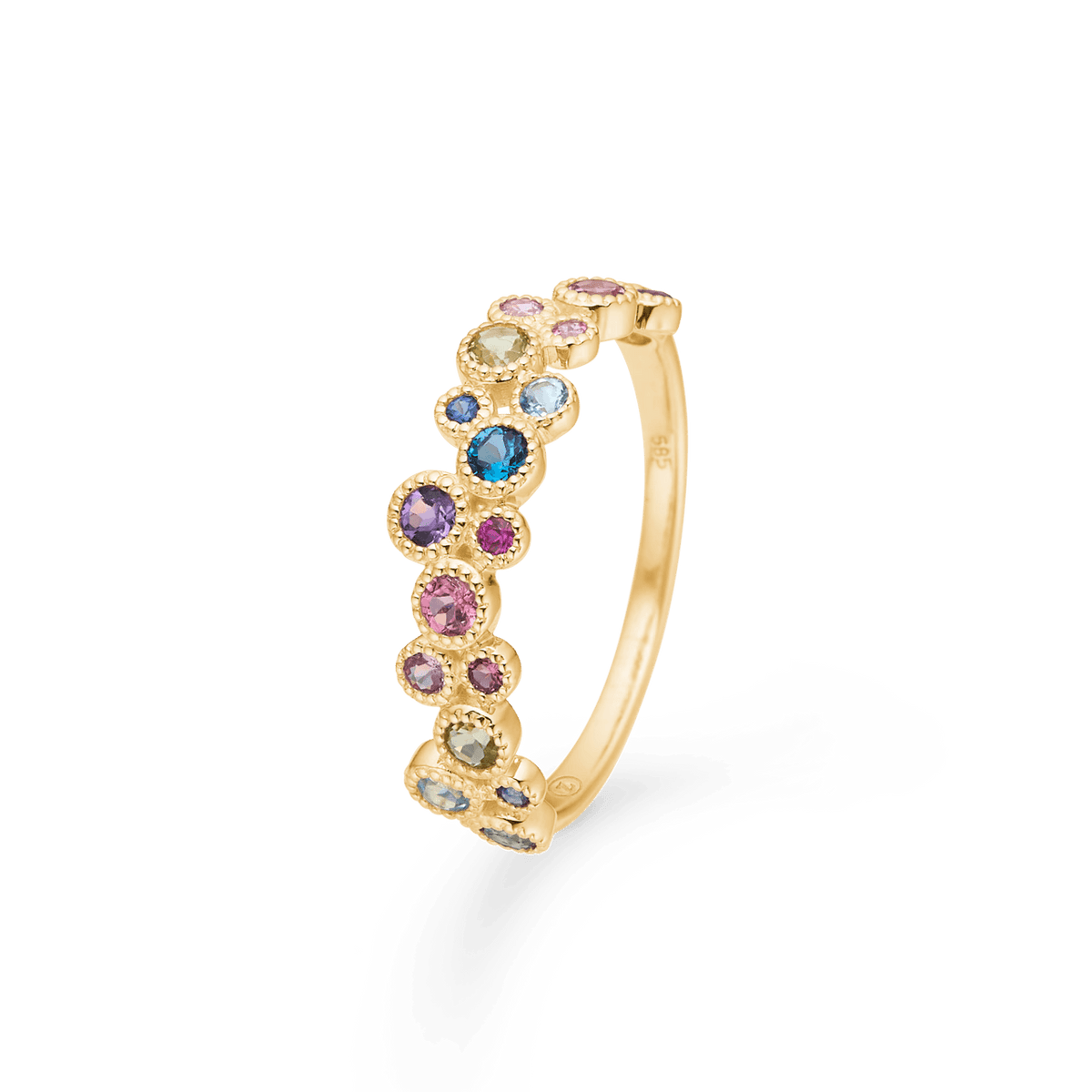 Mads Z 14kt Luxury Rainbow Petite Ring med farvede sten i guld, smukt detaljeret. Model 1544066-001-1