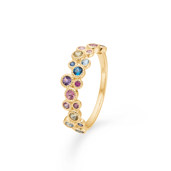 Mads Z 14kt Luxury Rainbow Petite Ring med farvede sten i guld, smukt detaljeret. Model 1544066-001-1