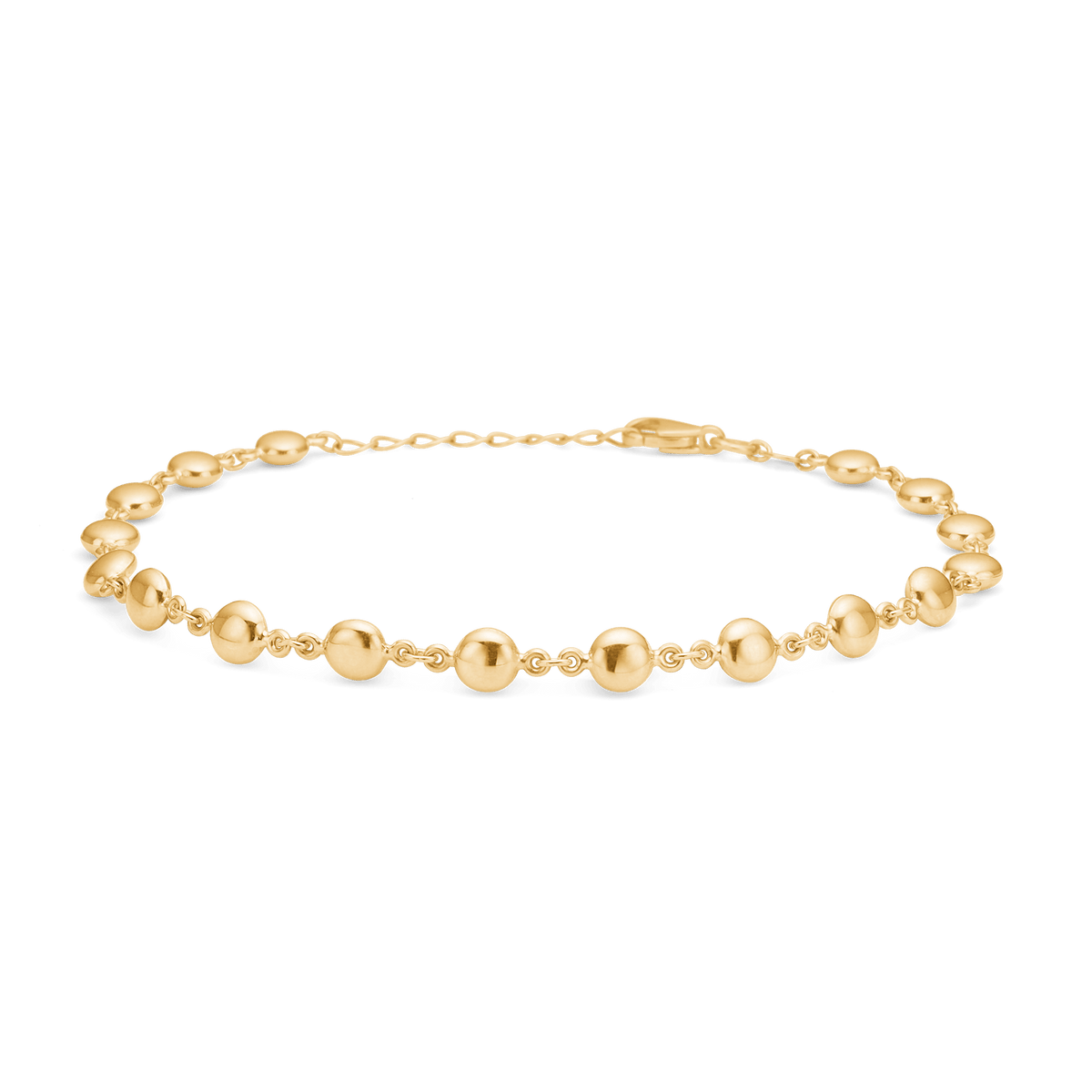 Mads Z 8kt guld armbånd med guldperle, elegant armbånd i blankt guld med runde perler på række. Model 3350504-1