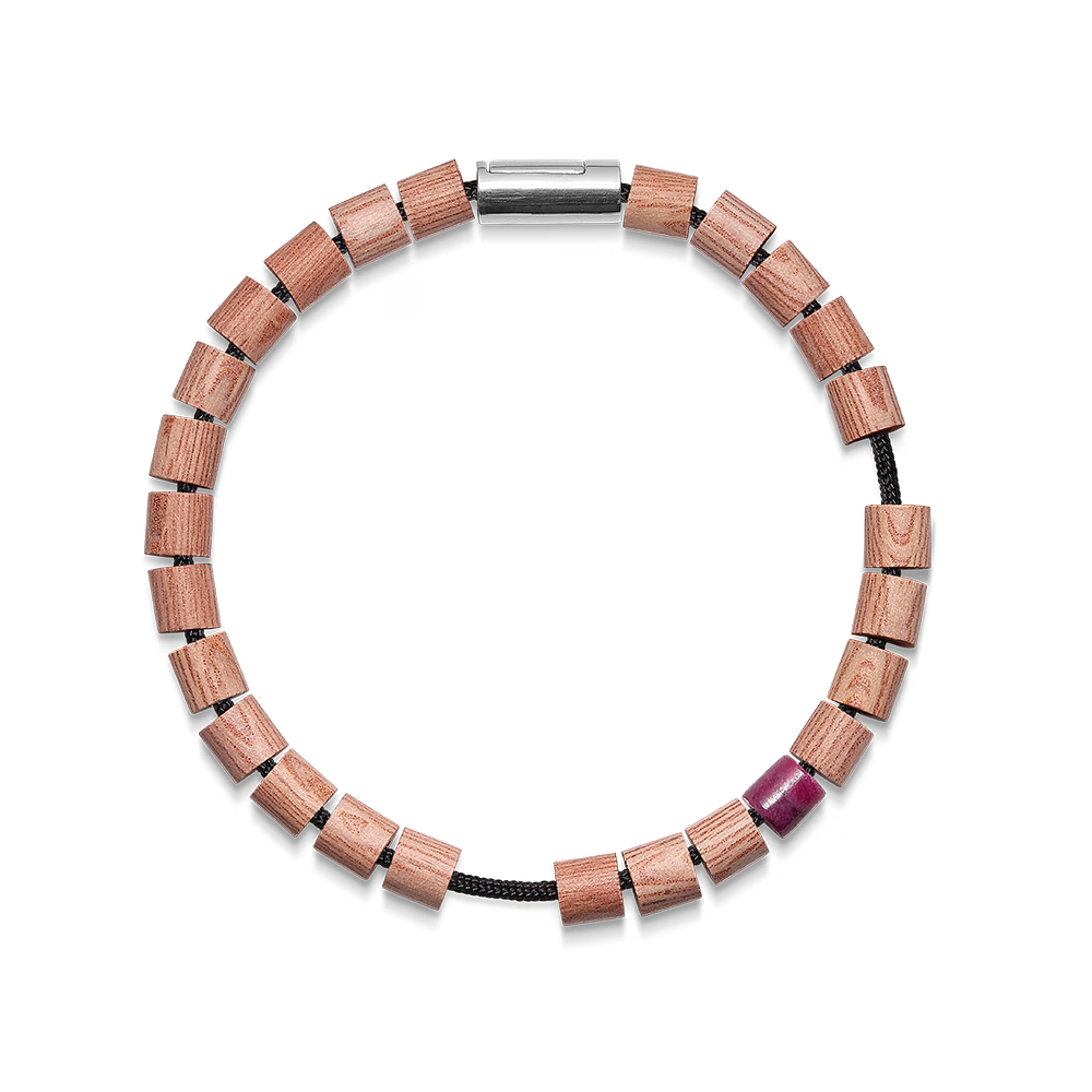 Mads Z Black Sun Cape Hatteras Lighthouse armbånd med træperler og én lilla detalje, Model 5159006-001