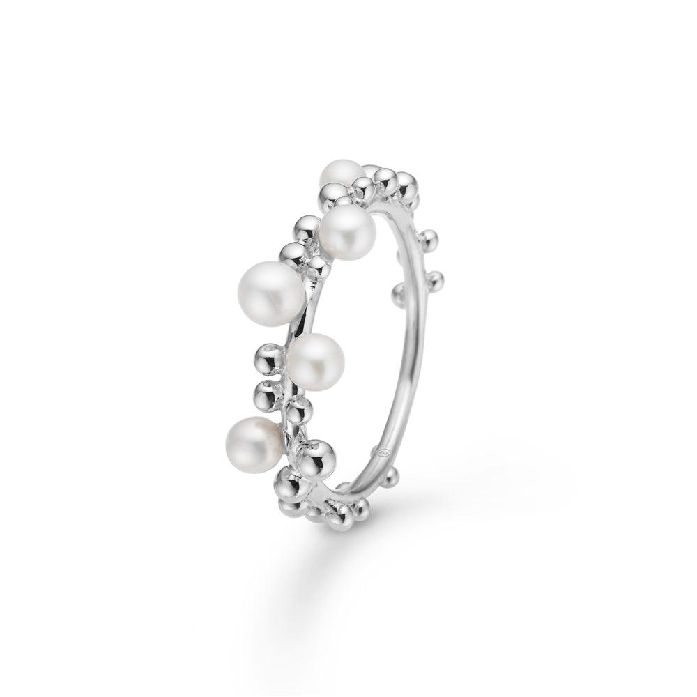 Mads Z Bubbles n Pearls sølv ring med hvide perler og boble-design, model 2143166-001-1