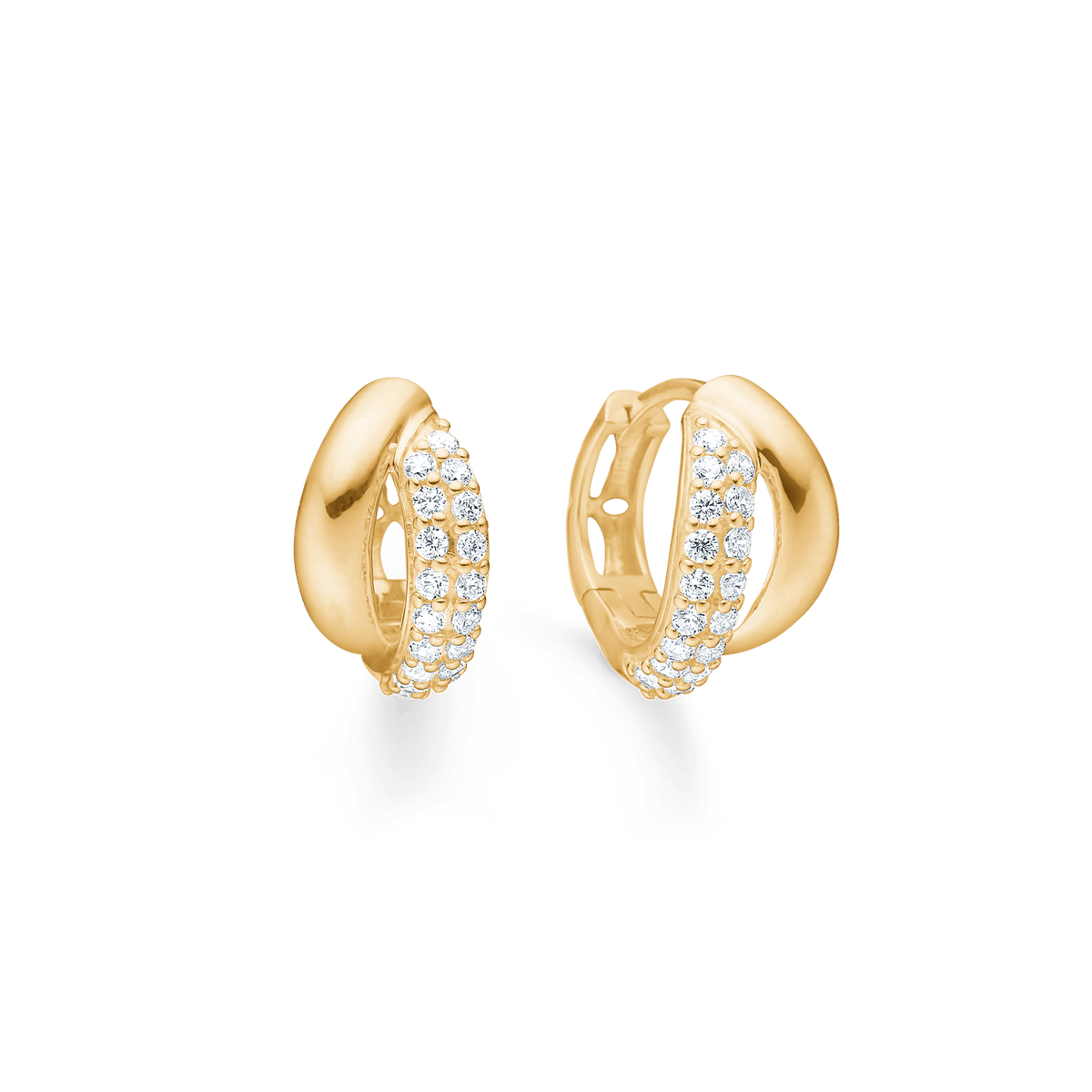 Mads Z Celia 8kt guld creoler med zirkonia, skinnende ovale øreringe med to rækker klare sten. Model 3317009-1