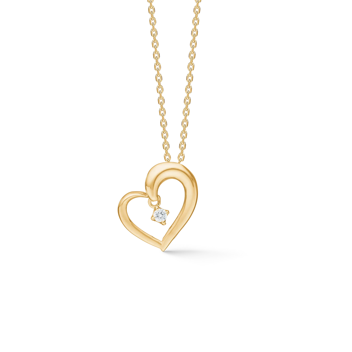Mads Z Crown Heart 14 guld vedhæng med diamant, åbent hjerte-design på guld kæde. Model 1531704-1.
