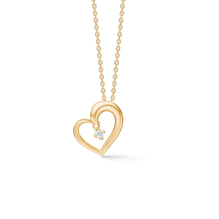 Mads Z Crown Heart 14 guld vedhæng med diamant, åbent hjerte-design på guld kæde. Model 1531704-1.