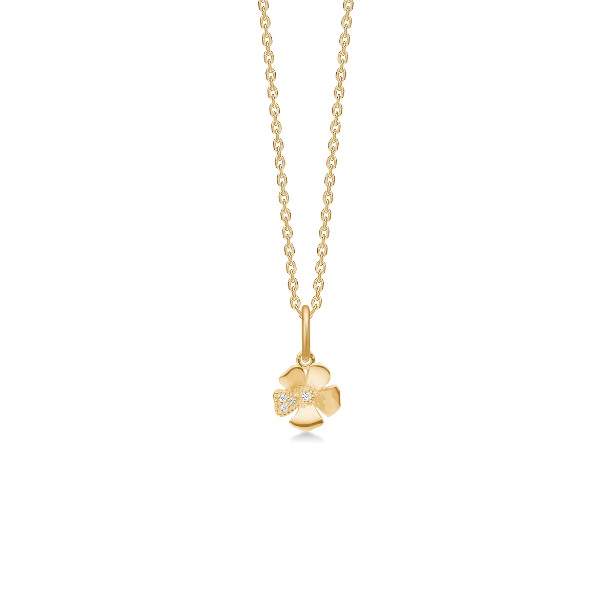 Mads Z Fleur 14kt guld vedhæng m. diamanter 7mm ses som et blomsterformet vedhæng med diamanter i blankt guld. Model1531111-1