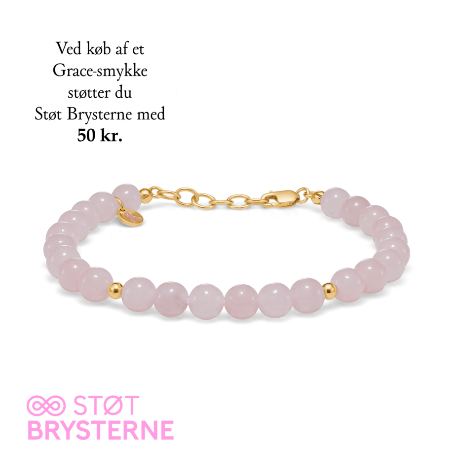 Mads Z Grace brystkræft kampagne 2024 forgyldt armbånd med lyserøde perler, model 2256201-1.
