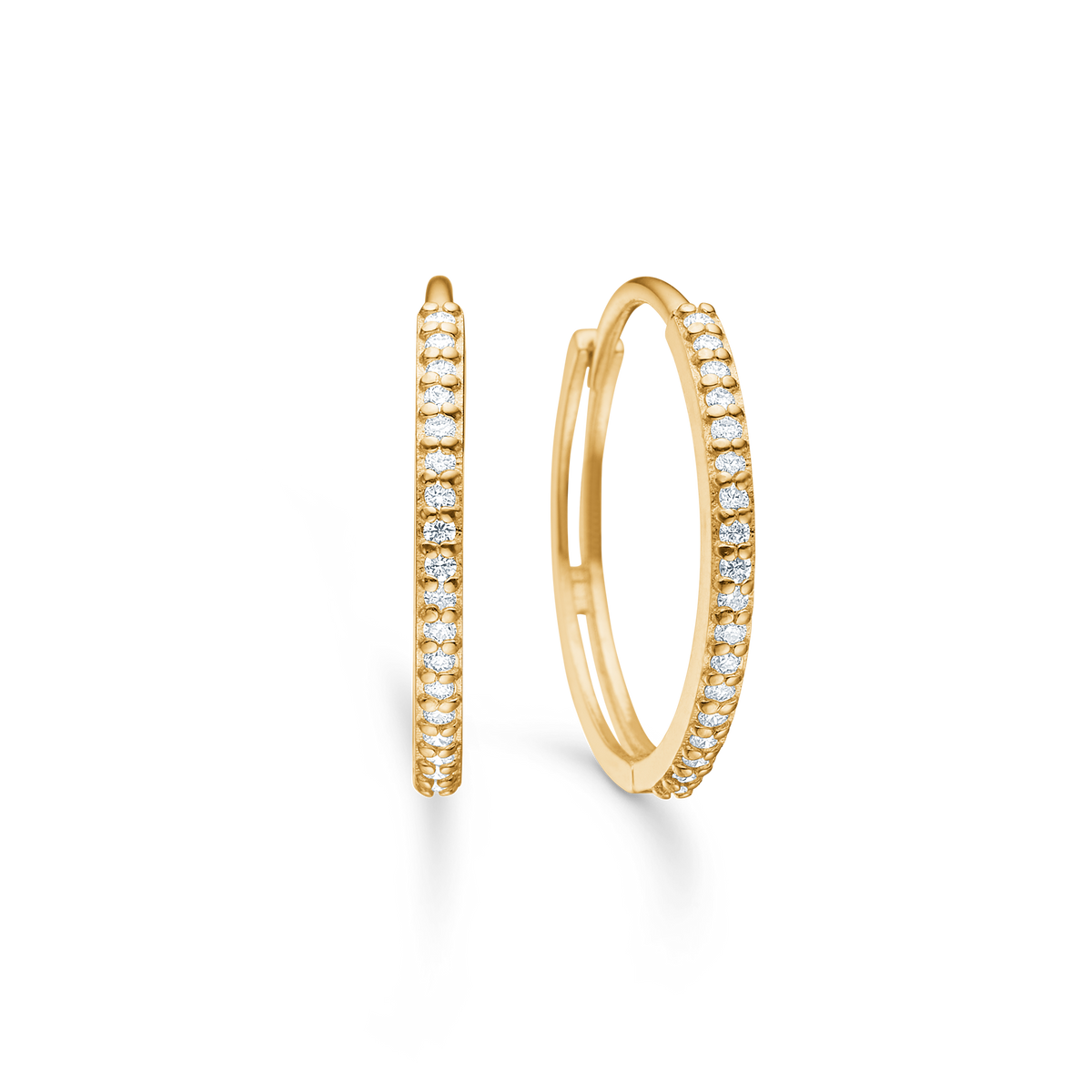 Mads Z Lumina 14kt guld creoler med diamanter, runde hoops med skinnende sten, Model 1511086-1