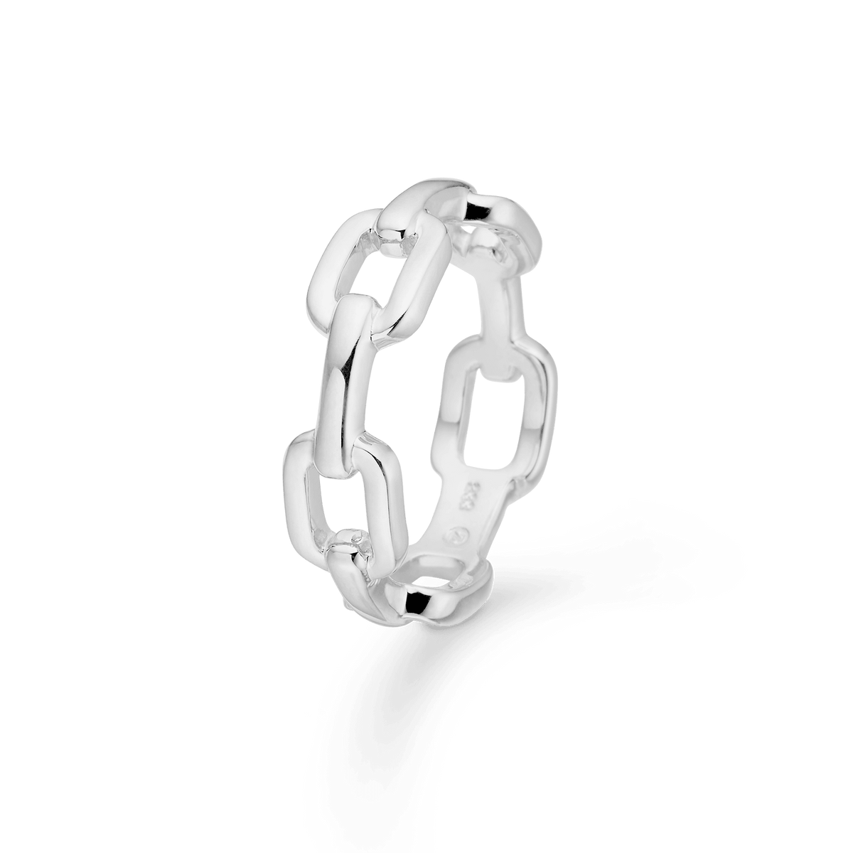 Mads Z Marina sølv kæde ring med store blanke led, moderne og enkel stil. Model 3140063-001