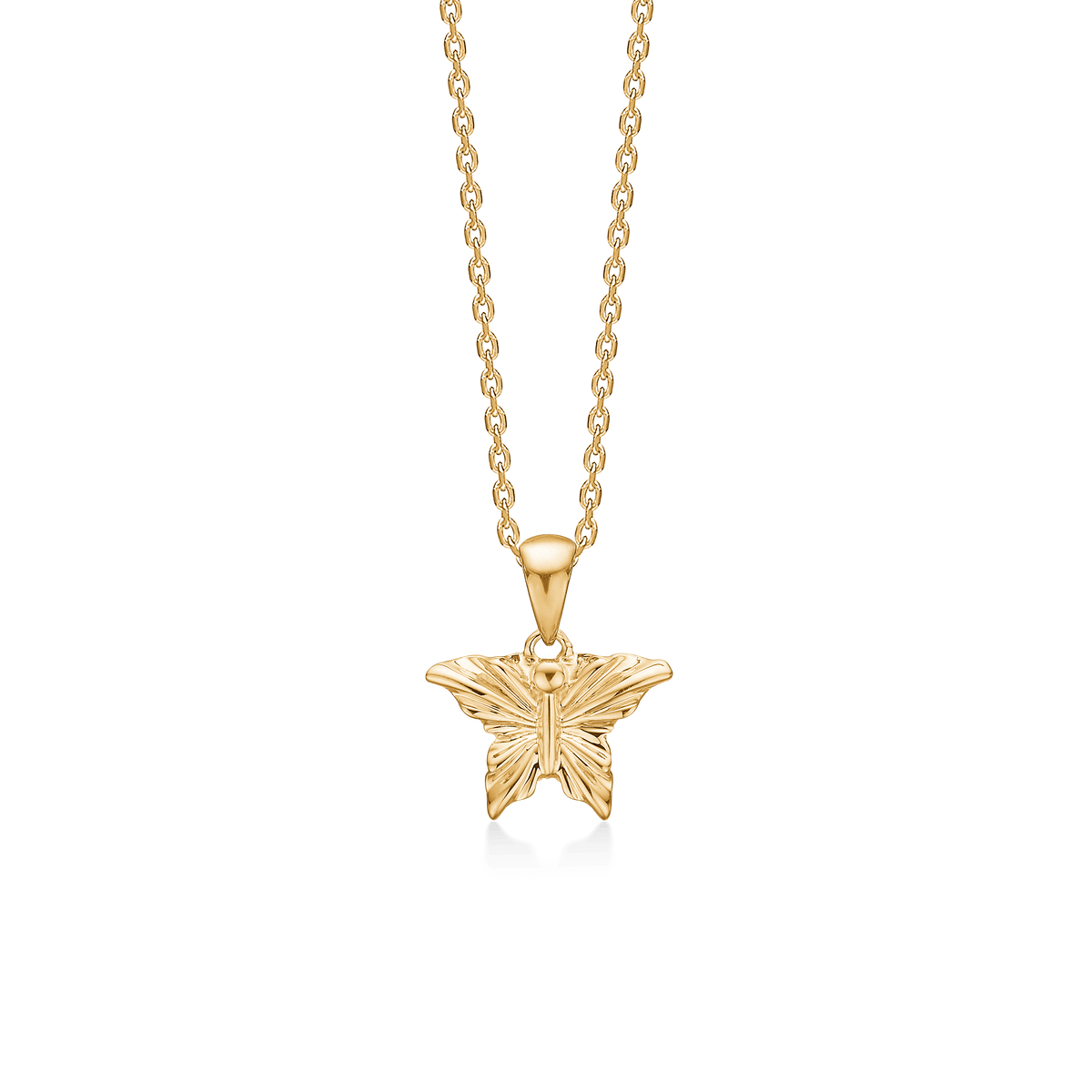 Mads Z Monarch sommerfugl 14kt guld vedhæng med kæde, smukt detaljeret guldfarvet model Model 1530155