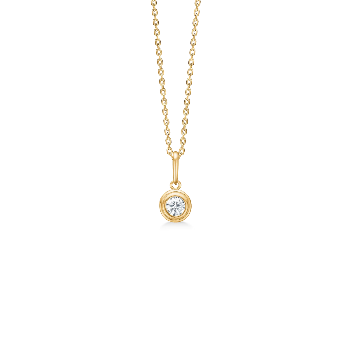 Mads Z Raindrop vedhæng i 8 karat guld med klar zirkonia, vist på enkel kæde. Model 3337096-1