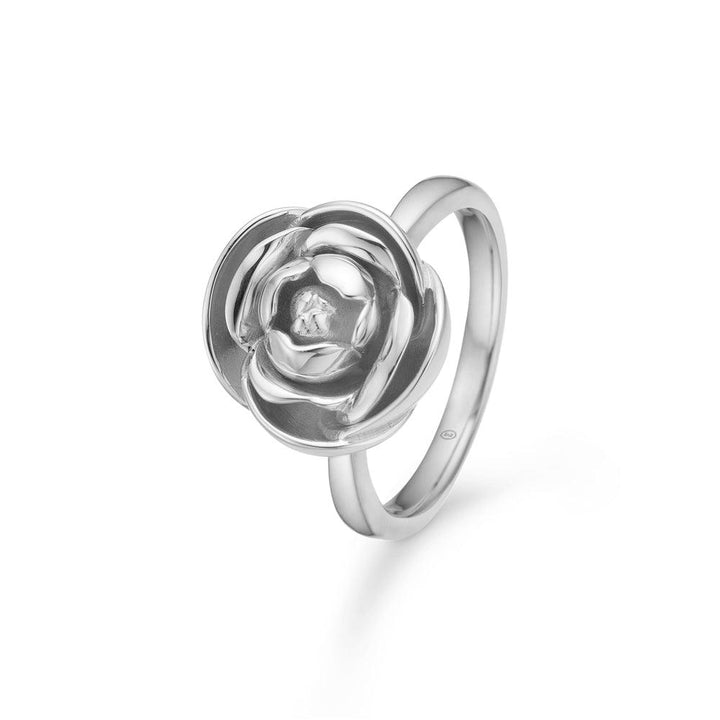 Mads Z sølv Rosalie ring med stor rose, elegant blank overflade, model 2140158-001