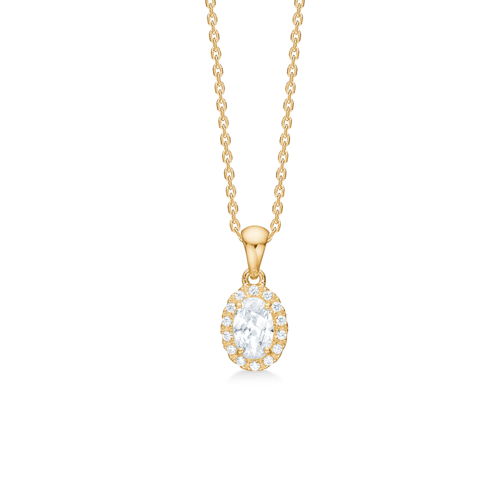 Mads Z Stellar 8kt guld vedhæng med zirkonia, ovalt design med klare sten. Model 3337001-1