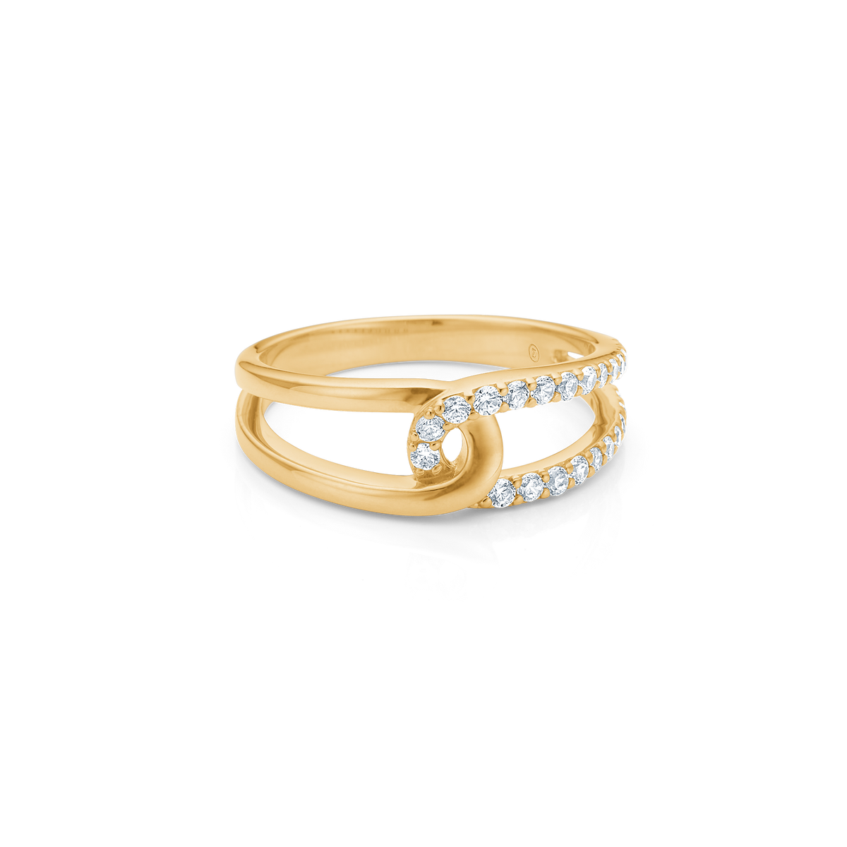 Mads Z Swoosh Ring i 8 karat guld med zirkonia, elegant åben ring med stensat detalje. Model 3347025-001