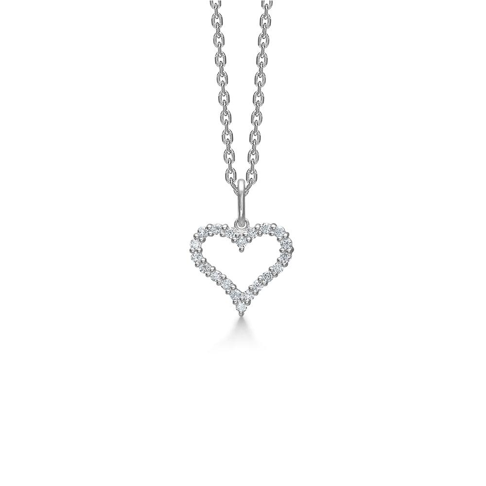 Mads Z Tender Heart 14kt hvidguld hjertevedhæng med kæde, forside, model 53520