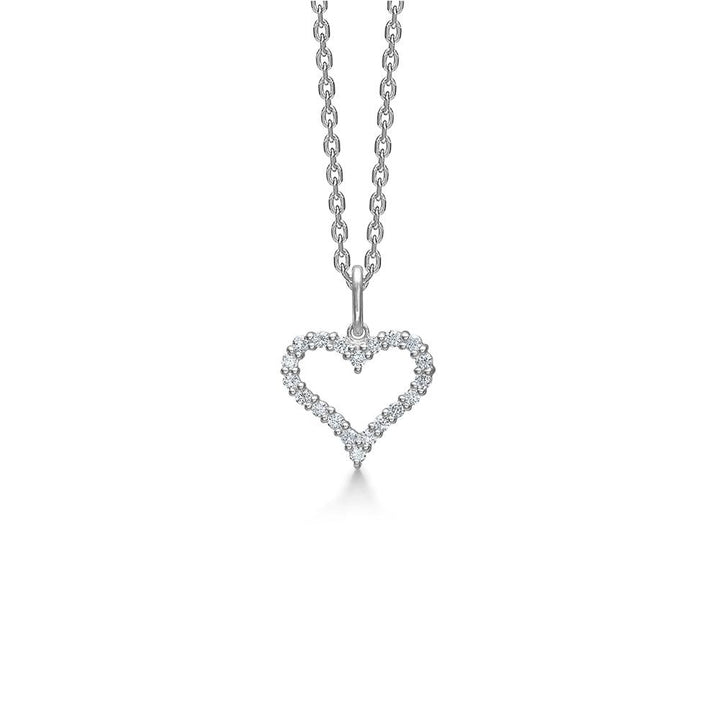 Mads Z Tender Heart 14kt hvidguld hjertevedhæng, åbent hjertedesign med klare sten, Model 1631320-1