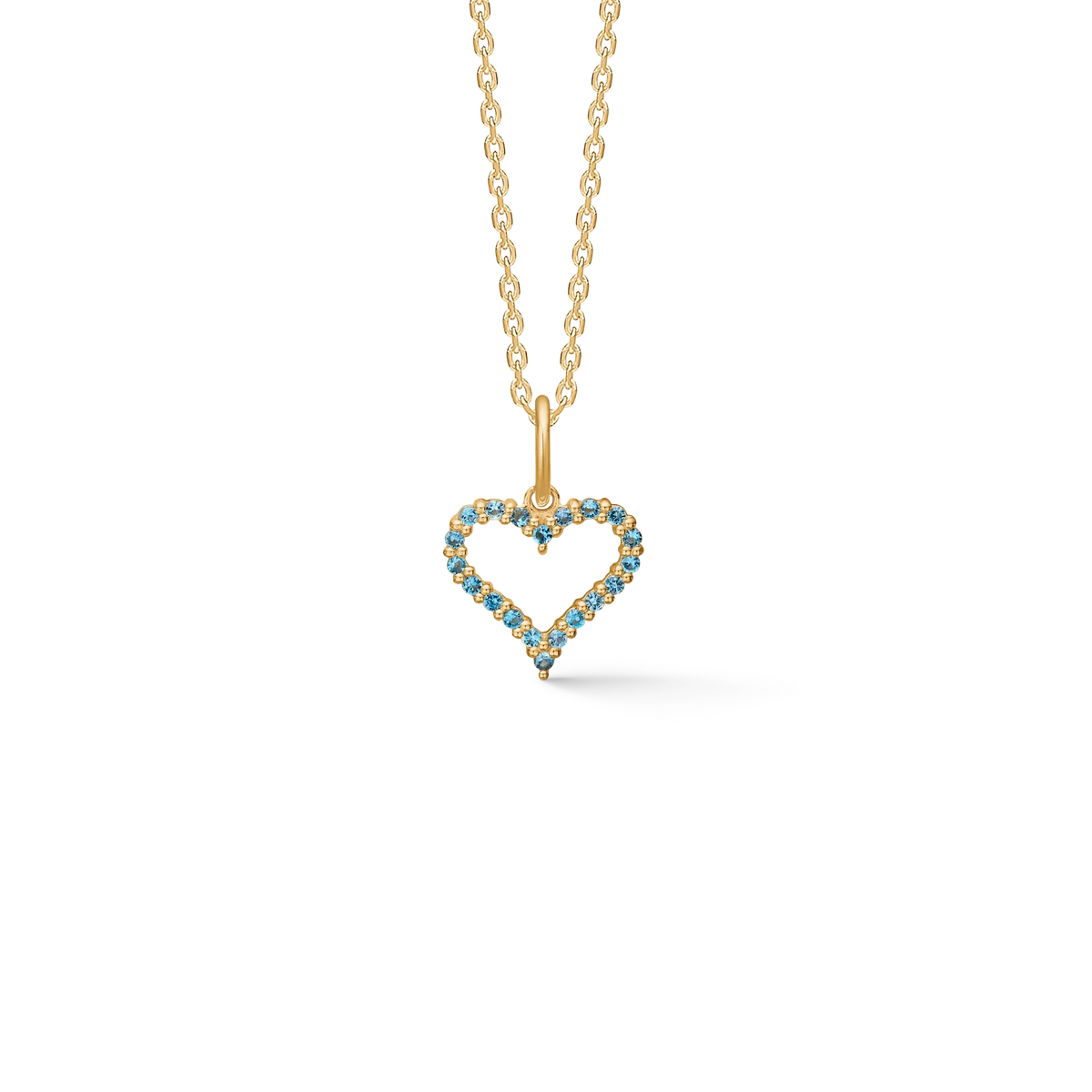 Mads Z Tender Heart guld vedhæng med blå topaser, hjerteformet og elegant på kæde. Model 1536311-1.