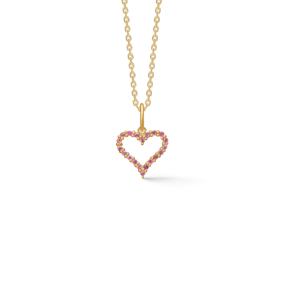 Mads Z Tender Heart guld vedhæng med pink turmalin, hjerteformet design på kæde. Model 1536312-1