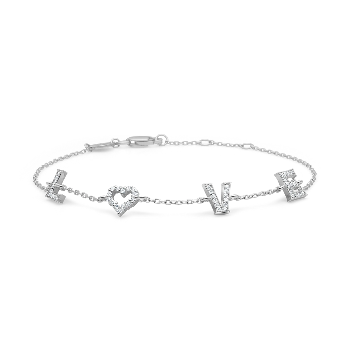 Mads Z Tender Love armbånd i sølv med LOVE-bogstaver pyntet med zirkonia, Model 2157100-1.