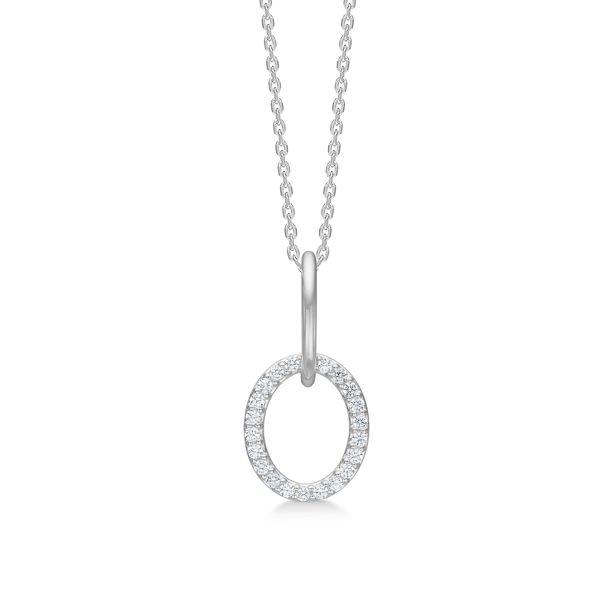 Mads Z Viola halskæde i sølv med ovalt vedhæng besat med små klare sten. Model 3127004.