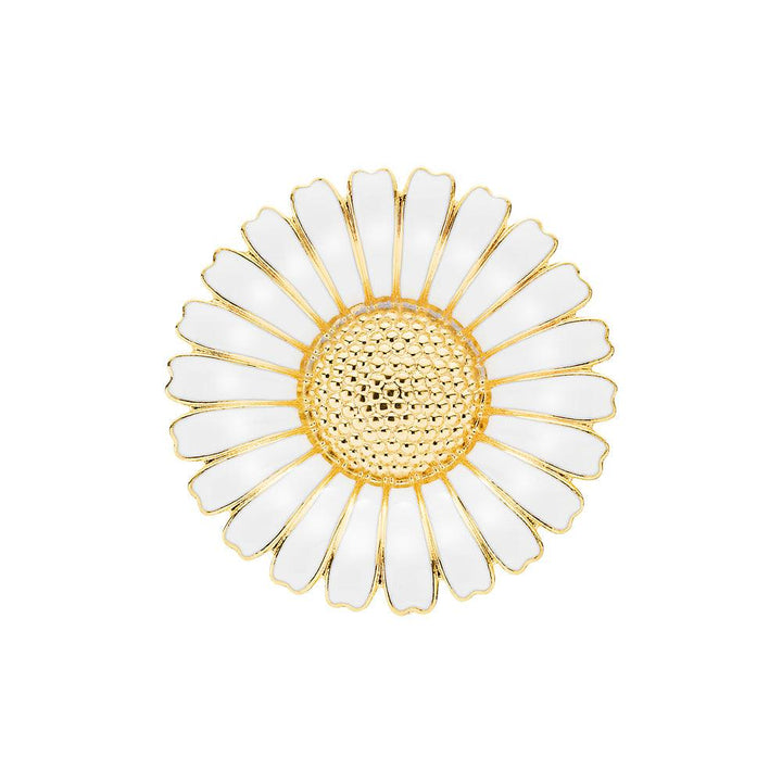 Marguerit broche forgyldt 43mm med hvid og guld farve, blomsterformet smykke. Model 904043-M