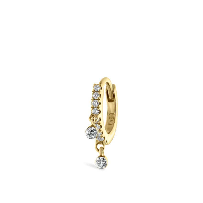 Maria Tash Diamond Eternity Double Dangle Hoop 6.5mm i guld med to diamanter, model XET2DD-YG-D65-1