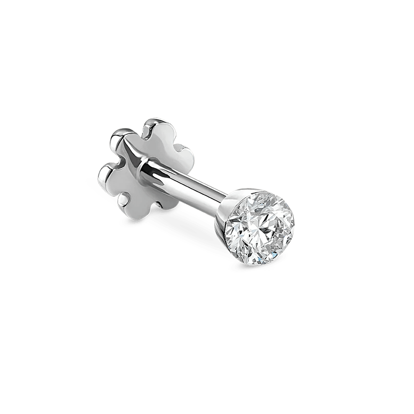 Maria Tash Invisible Set Diamond 2mm hvidguld vises som enkel, skinnende ørestik med klar diamant. Model xivd-wg-w2-001-1
